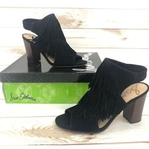 Elaine Black Sandals Heel Boot Fringe 8 S104